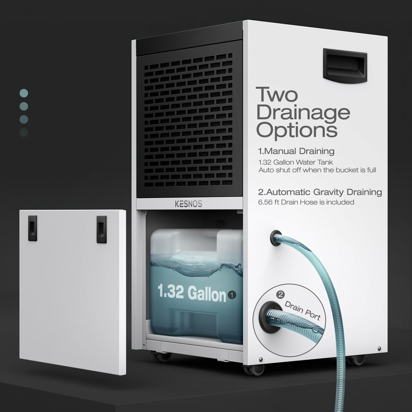 155 Pint Commercial Dehumidifier with 6.56ft Drain Hose and 1.32 Gallon Water Tank for Basement