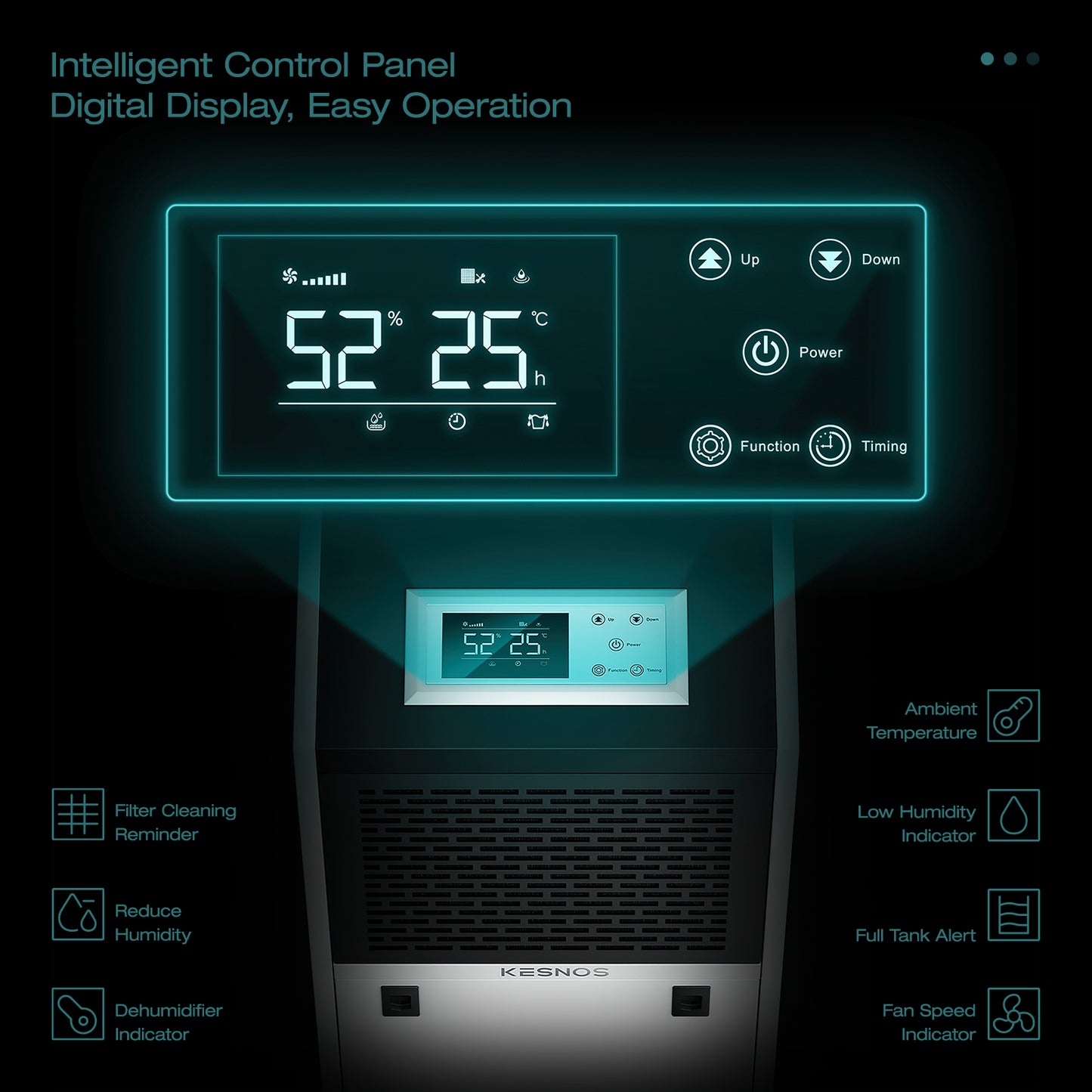 155 Pint Commercial Dehumidifier with 6.56ft Drain Hose and 1.32 Gallon Water Tank for Basement