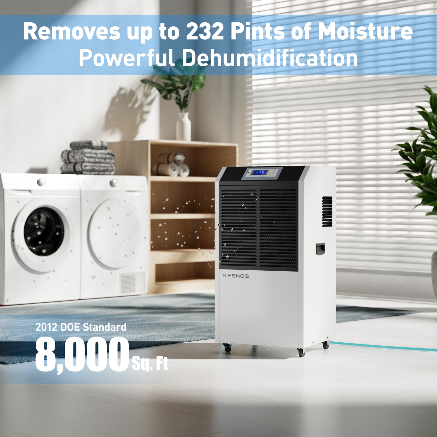 232 Pints Commercial Dehumidifier for Up to 8,000 Sq. Ft. - Ideal for Basements and Industrial Use