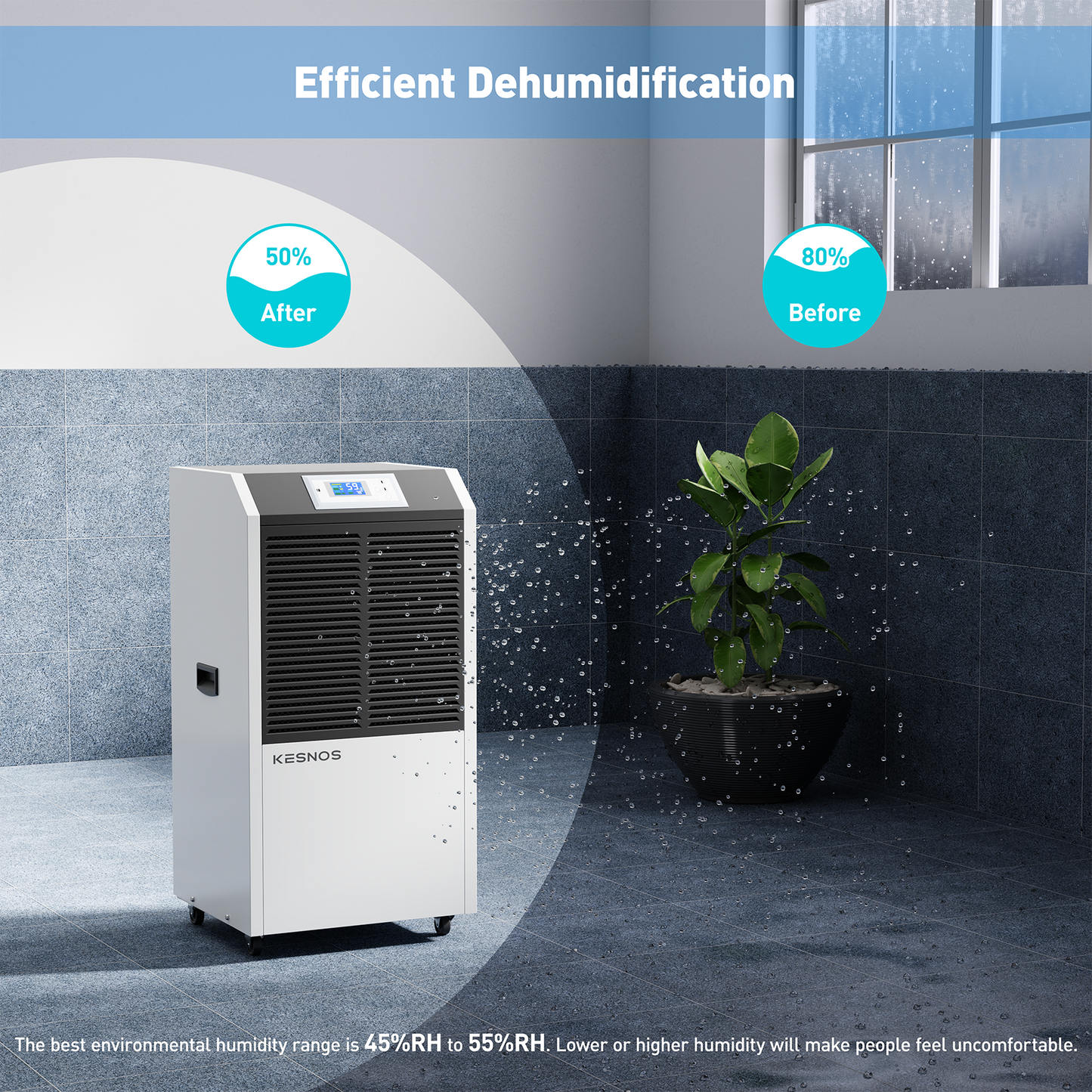 232 Pints Commercial Dehumidifier for Up to 8,000 Sq. Ft. - Ideal for Basements and Industrial Use