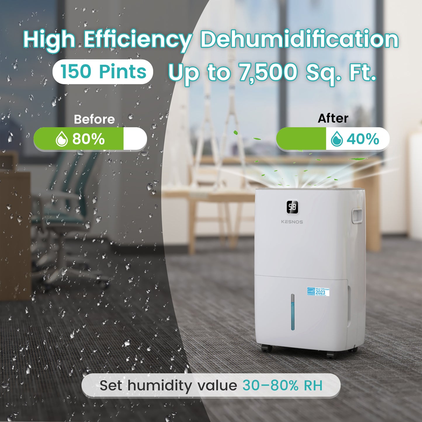 150 Pints Large Dehumidifier | 7,500 Sq. Ft. Coverage | ENERGY STAR Most Efficient 2023