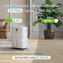 Load image into Gallery viewer, 120 Pints Energy Star Dehumidifier for Home &amp; Basement, Drain Hose, LED Display, 1.06 Gal Tank, Auto Defrost &amp; Timer - Ideal for Spaces up to 6,500 Sq. Ft.