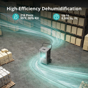 216 Pints Commercial Dehumidifier with Pump & Drain Hose – 24 Hr Timer for Spaces Up to 8,500 Sq. Ft. – Ideal for Basements & Industrial Use