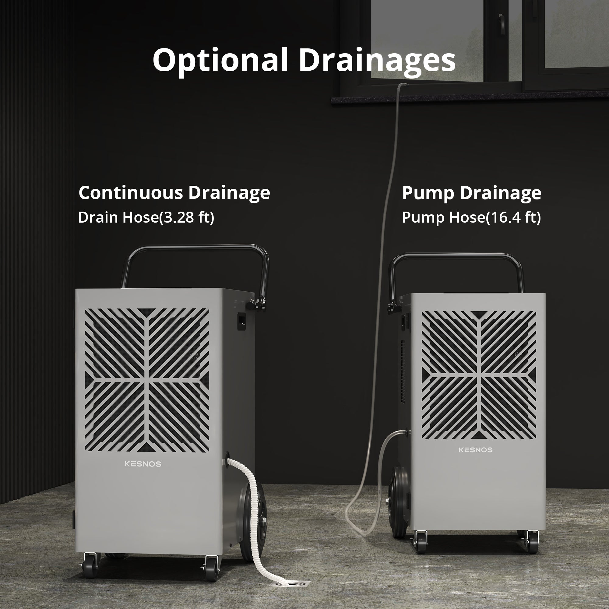 Kesnos 155 Pints Commercial Dehumidifier with Pump – Dehumidifier with Drain Hose and 24 Hr Timer in Large Space Up to 7500 Sq. Ft. – Ideal for Basements, Industrial Spaces and Job Sites (Model: DP602A)