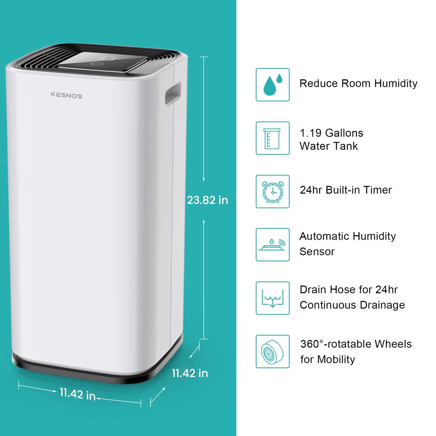 Kesnos 70 Pint Dehumidifiers for Spaces up to 5,000 Sq Ft at Home and Basements PD253D,White