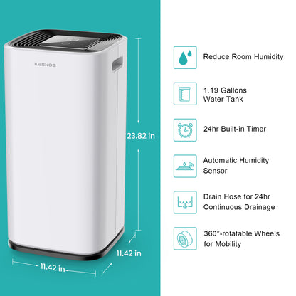 Kesnos 70 Pint Dehumidifiers for Spaces up to 5,000 Sq Ft at Home and Basements PD253D,White