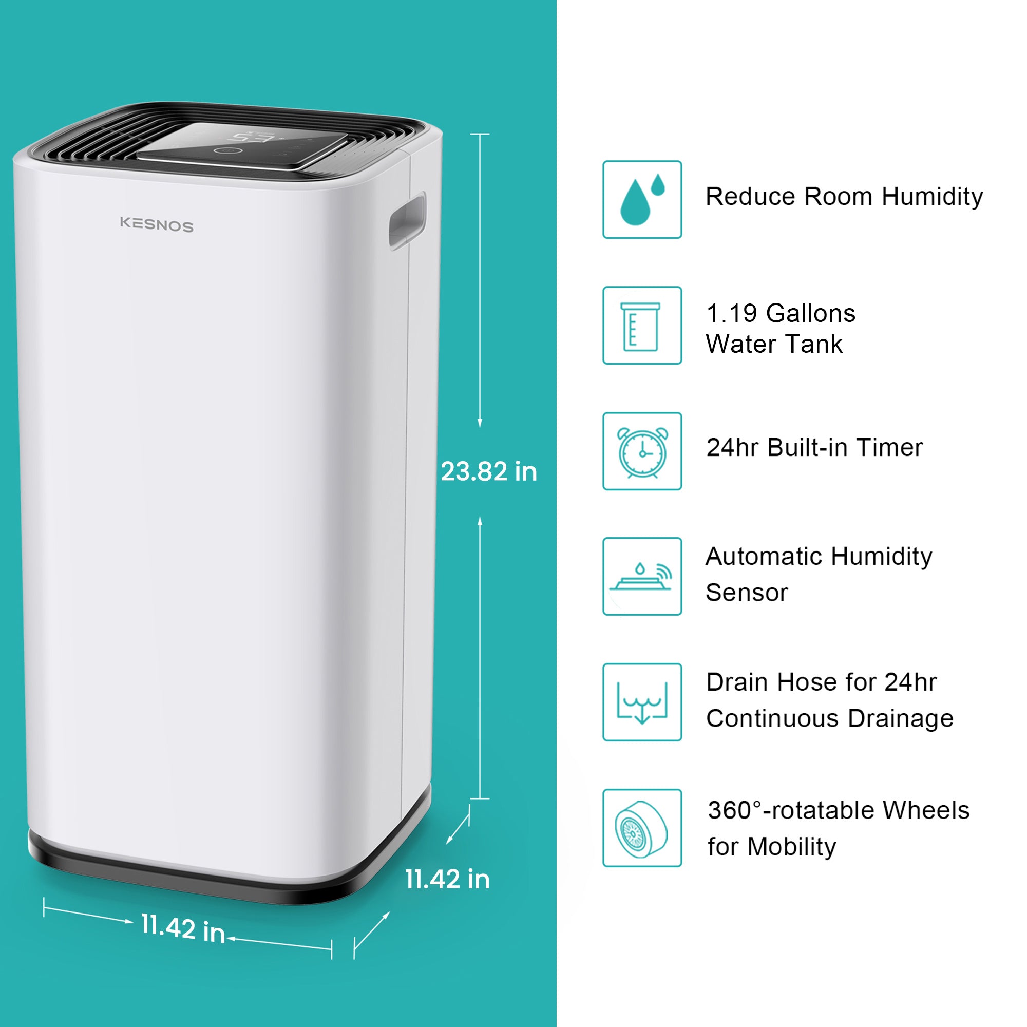 5000 Sq. Ft Large Dehumidifier for Home with Drain Hose and 1.19 Gallon Water Tank - Intelligent Touch Control and Low Noise, 24 Hr Timer Ideal for Basements, Bedrooms, Bathrooms, Laundry Rooms (Model: PD253D)