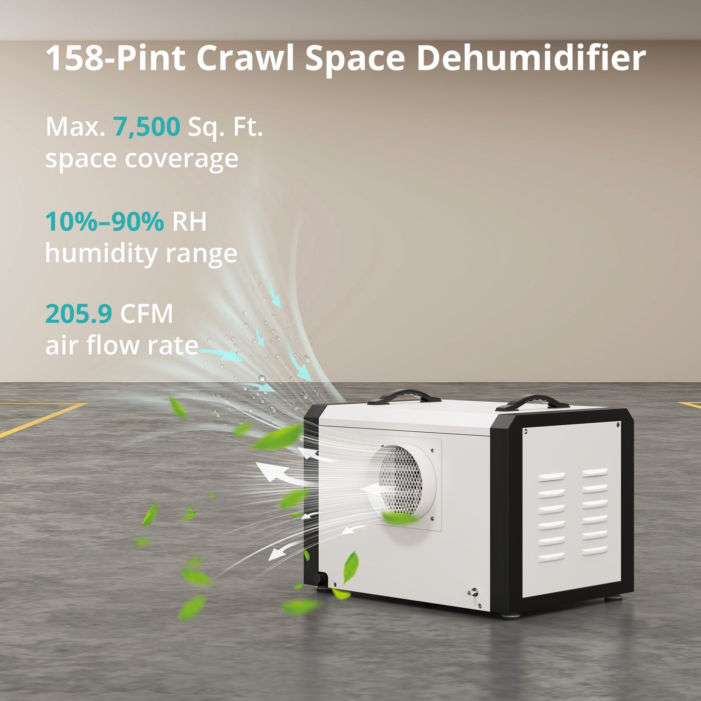 158 Pints Large Commercial Dehumidifier with Pump and Drain Hose for Spaces up to 7500 Sq. Ft.