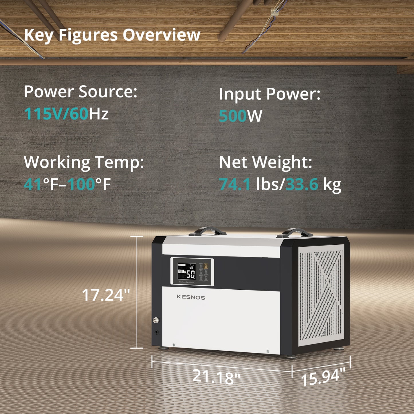 158 Pints Large Commercial Dehumidifier with Pump and Drain Hose for Spaces up to 7500 Sq. Ft.