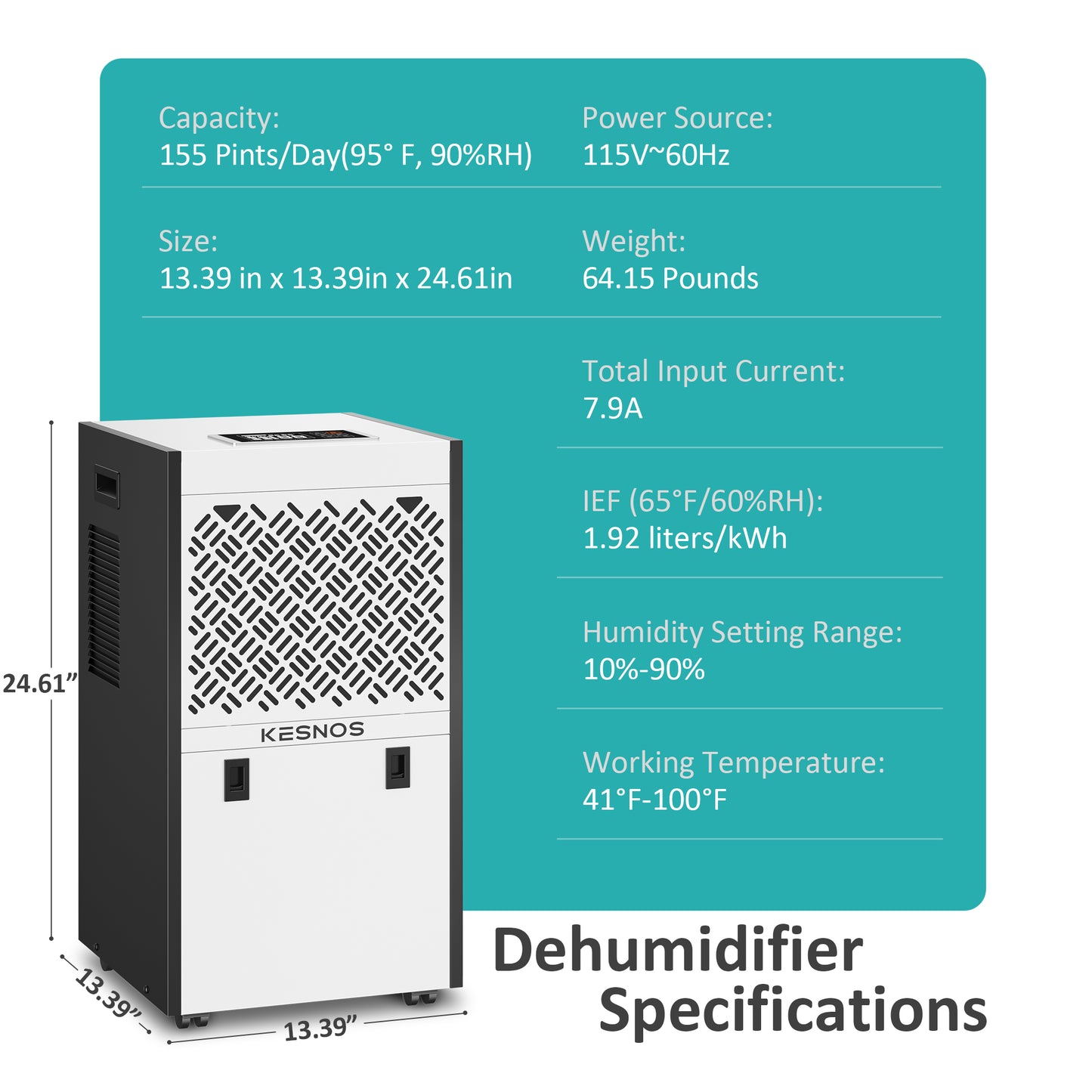 155 Pints Large Dehumidifier for Space up to 8000 Sq. Ft - Commercial Dehumidifier for Basement with 6.56ft Drain Hose and 1.32 Gal Water Tank, Washable Filter, Ideal for Large Space