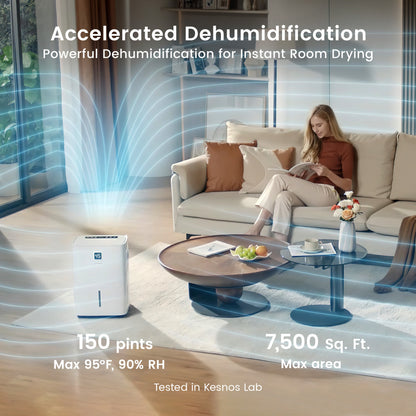 150 Pints Large Dehumidifier | 7,500 Sq. Ft. Coverage | ENERGY Efficient