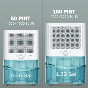 100 Pints Dehumidifier for Home Up to 5,500 Sq. Ft. with Drain Hose, 24 Hr Timer, Intelligent Control Panel, and 1.32 Gallon Tank