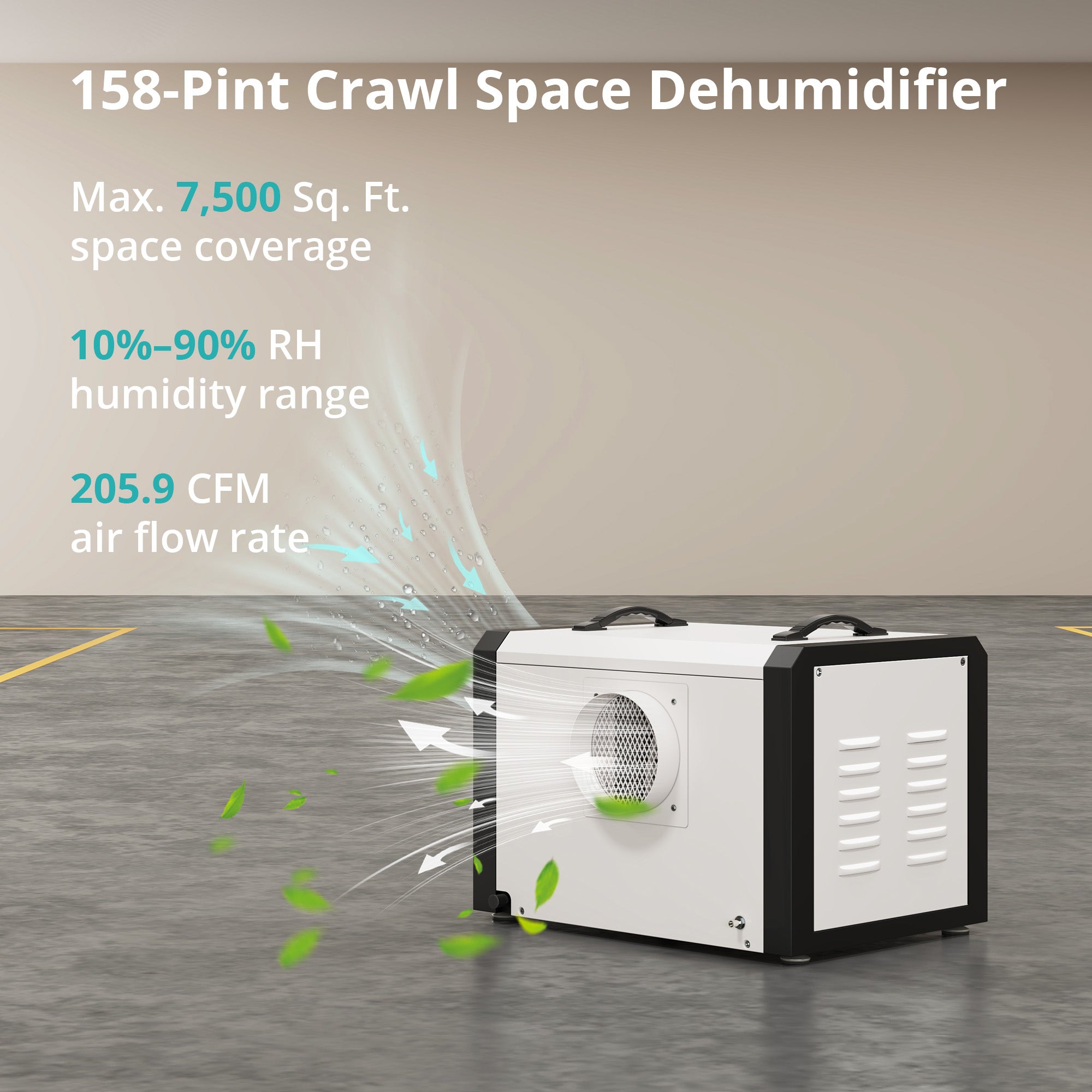 158 Pints Large Commercial Dehumidifier with Pump and Drain Hose