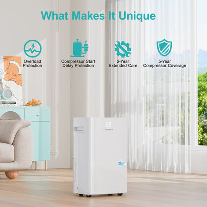 Kesnos PD08A-18 dehumidifier featuring automatic defrost function for reliable use in cool environments.