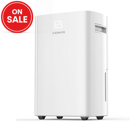 Front view of Kesnos PD10A 100 Pint dehumidifier, Energy Star certified for spaces up to 5500 sq. ft.